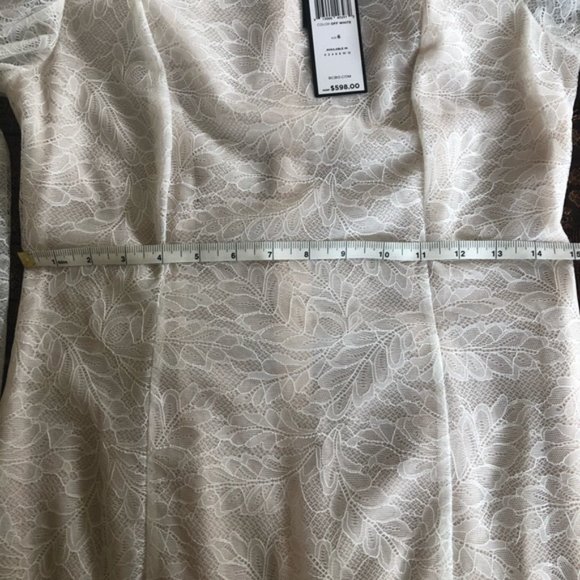 New* BCBGMAXAZRIA Lace Asymmetric Ruffle Slit Sleeve Dress Ivory Size 6 $598 - Picture 9 of 9